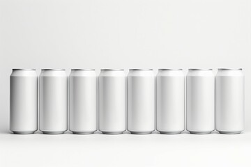 Cylindershaped white cans arranged on rectangular tableware surface