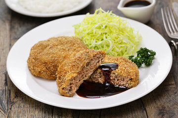 homemade Menchikatsu(minced meat cutlet), Japanese western food