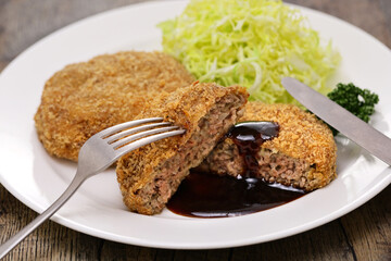 homemade Menchikatsu (minced meat cutlet), Japanese western food