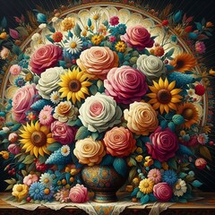 Floral Flourish: Captivating Oil Paintings Blossoming with Intricate Patterns and Vibrant Colors in Nature's Abundance