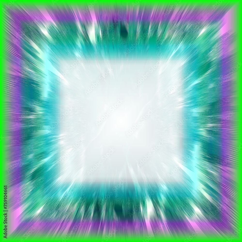 Poster abstract background with rays, green neon color and frame with pink color - graphic with effect of s