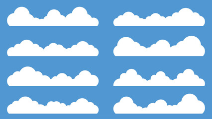 Set of Different Clouds Isolated on Blue Background