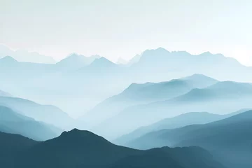 Papier Peint photo autocollant Bleu clair Untouched silhouettes of mountains in the fog. Nature landscape