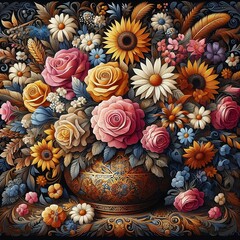Floral Flourish: Captivating Oil Paintings Blossoming with Intricate Patterns and Vibrant Colors in Nature's Abundance