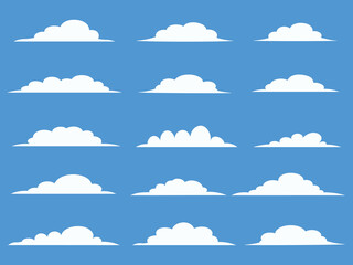 Set of Different Clouds Isolated on Blue Background