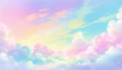 Wandcirkels aluminium Soft pastel blue sky with colorful clouds. Perfect for nursery decor or dreamy banners. © Malgorzata