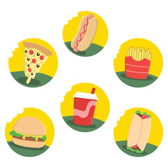 Pack of vector  fast food icons, colorful, round icon