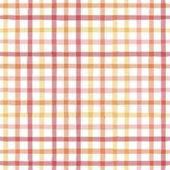 Gingham seamless pattern. Watercolor pastel plaid ornament. Brush stripes tartan texture for shirts, tablecloths, clothes, bedding, blankets. Vector checkered summer girly print