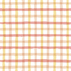 Gingham seamless pattern. Watercolor pastel plaid ornament. Brush stripes tartan texture for shirts, tablecloths, clothes, bedding, blankets. Vector checkered summer girly print