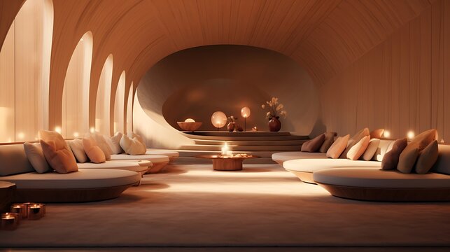 an AI-generated image of a thoughtfully designed space with timber and clay elements, 