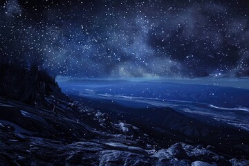Fototapeta premium starry night sky with mountain.
