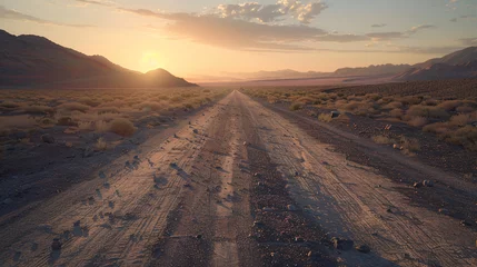 Zelfklevend Fotobehang Sunrise Over Desert Road: Journey Through the Wild © SITI