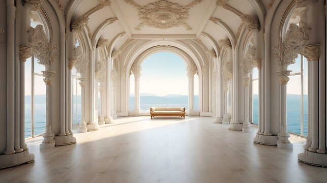 an AI-generated image showcasing a symmetrical arrangement of an opulent room 
