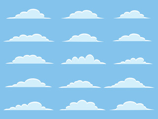 Set of Different Clouds Isolated on Blue Background