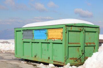container in the outdoor recycling center for the separate collection of waste