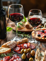 A table with wine and food