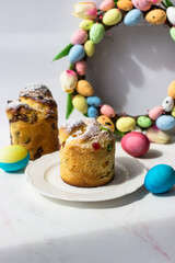 Easter card. Holiday decorations in pastel colors