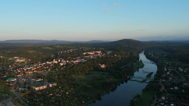 Beautiful Landscape River Mountains Lesko Aerial View Poland