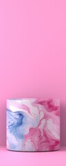colorful marble podium in minimal pink background in vertical 3D render	
