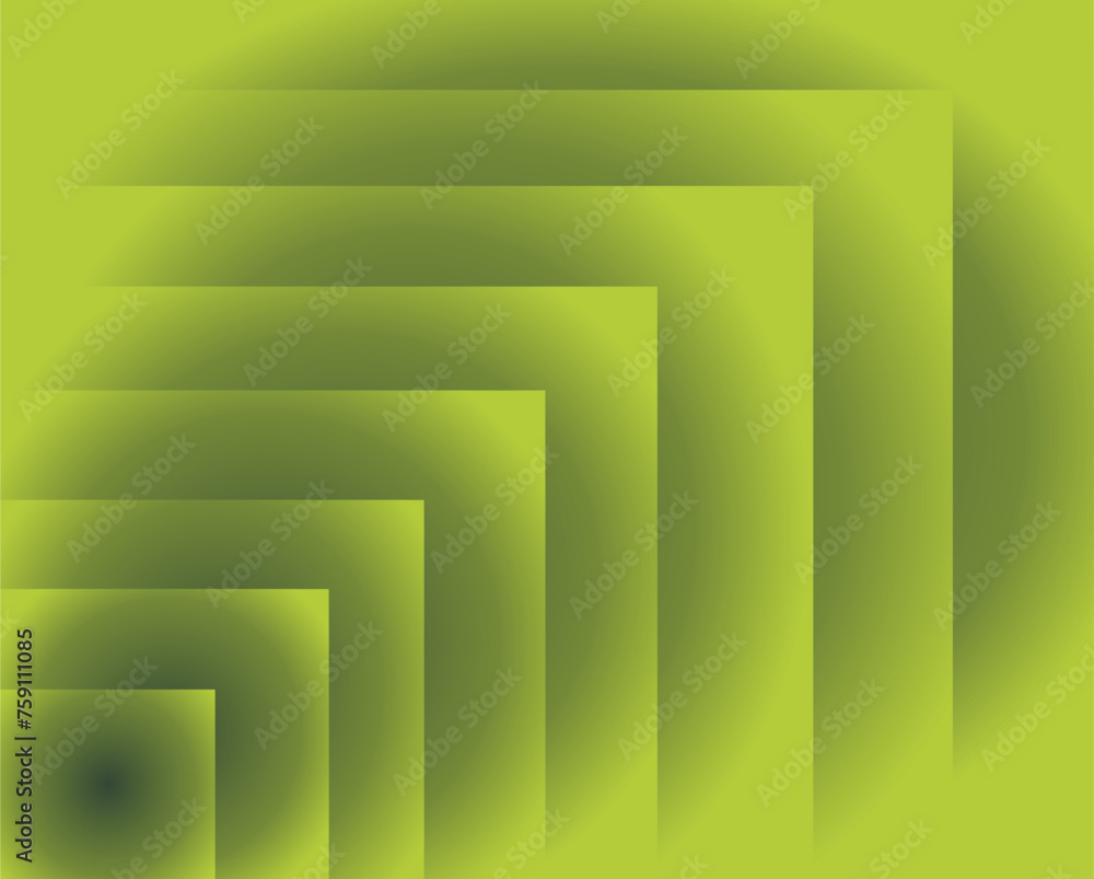 Poster composition of rectangular geometric shapes with gradient color tones of light green and dark green 
