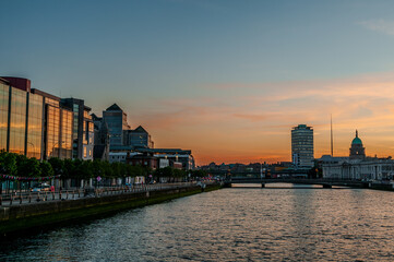 Dublin, Ireland. Spectacular sunset over the River Liffey LR24