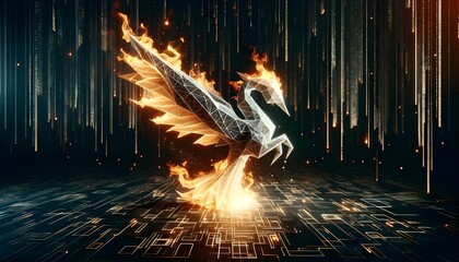 Fiery Resurgence: The Illuminating Glow of the Phoenix in the Intricate Circuitry of the Digital Age