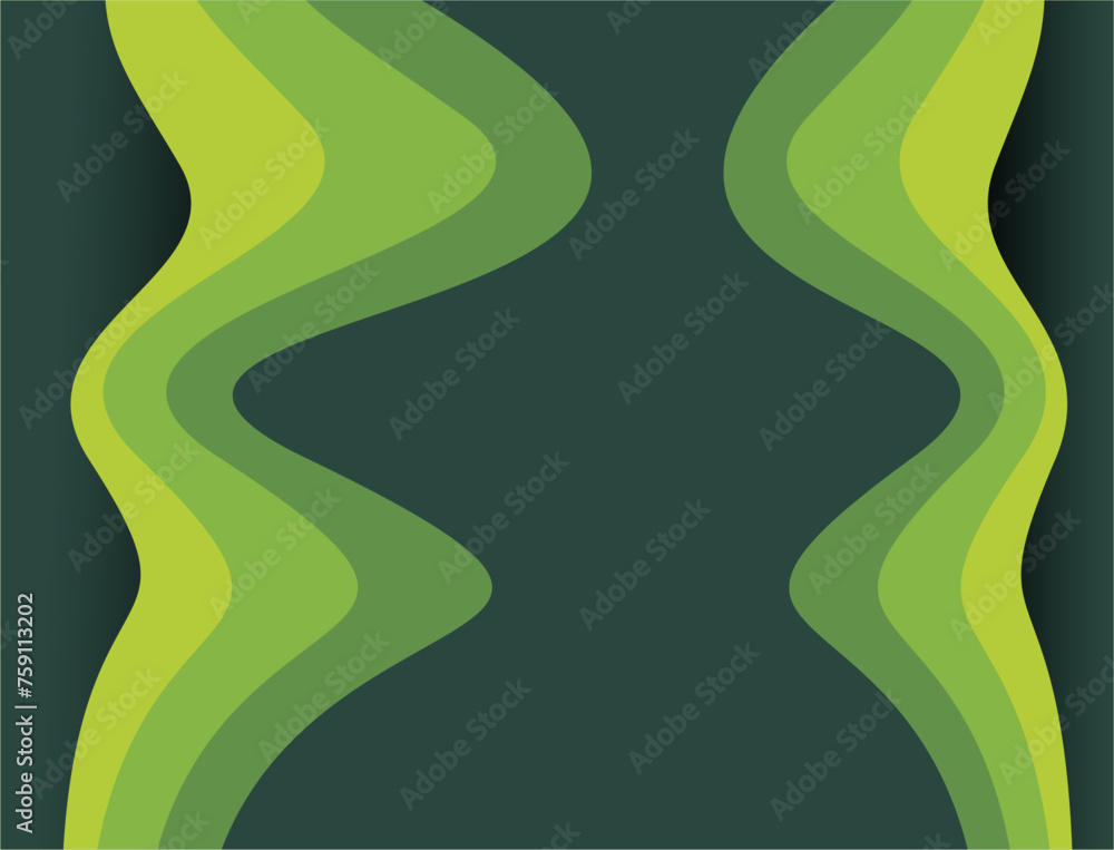 Poster abstract curved plane composition with gradient color tones of light green and dark green and matchi