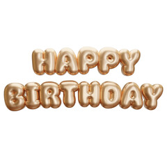 3d render of realistic golden balloon text of Happy Birthday on the transparent background. Concept of celebration and happy birthday holiday.
