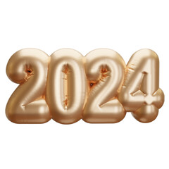 New Year 2024 design element. Isolated inflated golden balloon numbers. 3D render. Helium balloons. for template Party, sales, birthday, celebrate anniversary and wedding, premium elements.