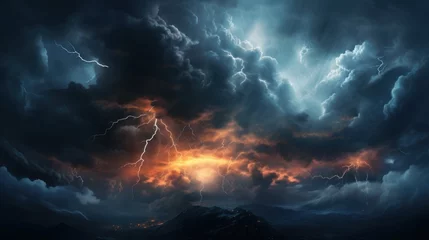 Deurstickers Bright lightning strike in a thunderstorm at night. © rabbit75_fot