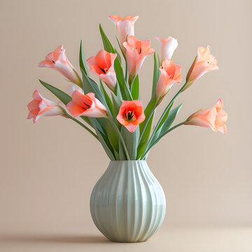 A beautiful arrangement of pink tulips and white gladiolus flowers in a minimalist vase