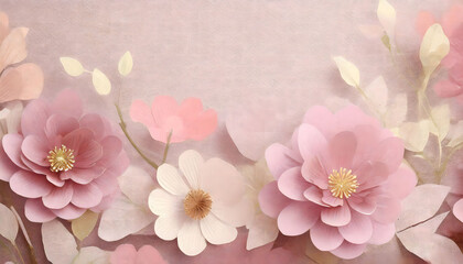 Salmon or peach pink colore spring flowers background, empty space for text, beautiful botanical wallpaper