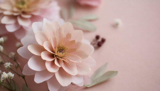 Salmon or peach pink colore spring flowers background, empty space for text, beautiful botanical wallpaper