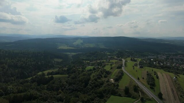 Beautiful Panorama Road Lesko Mountains Aerial View Poland