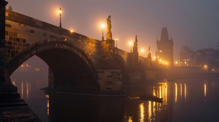 Charles Bridge with beautiful historical buildings of Prague city in Czech Republic in Europe.