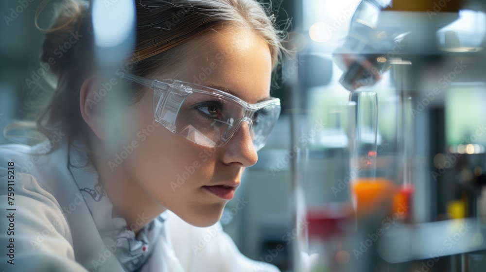 Aufkleber an engineer is conducting experiments in a science lab, wearing a lab coat. aig41