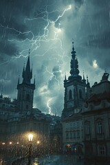 Fototapeta na wymiar Thunderstorm over Prague city in Czech Republic in Europe.