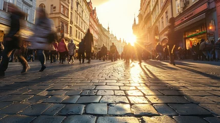 Foto op Plexiglas anti-reflex Low angle view of street with historical buildings in Prague city in Czech Republic in Europe. © rabbit75_fot
