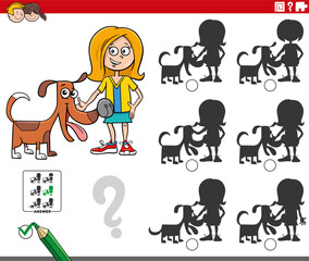 shadow game with cartoon girl and her pet dog