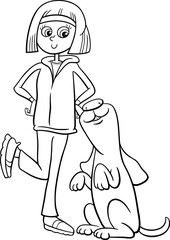 cartoon teen girl with funny dog character coloring page
