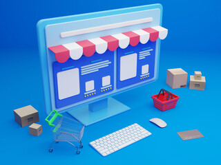 Online shopping on computer screen concept