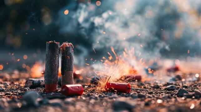 Close-up view of firecrackers exploding to celebrate Chinese lunar new year.
