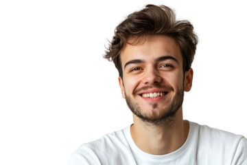 Fototapeta premium Studio portrait of a handsome young white Americana man with a beautiful smile wearing casual outfits looking at camera, isolated on transparent png background.