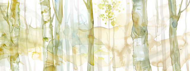 Watercolor abstract painting, inspired by the beauty of birch trees in spring. - 759116822