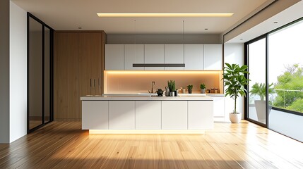 Fototapeta na wymiar a visual representation of a luxurious kitchen inside a newly built home,