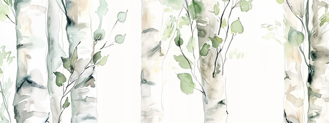 Watercolor sparse abstract painting, inspired by the beauty of birch trees in spring or summer. - 759116853