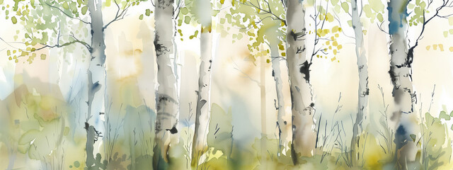 Watercolor painting inspired by the beauty of birch trees in spring. fluidity of watercolors to bring these trees to life on paper. - 759116858