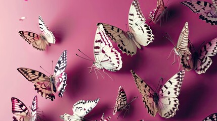 Naklejka premium Colorful butterflies on a purple background