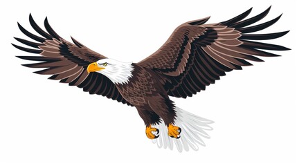 Fototapeta premium A bald eagle flying in sky in wild. Vector illustration art drawing.