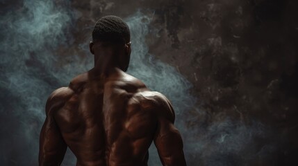 Fototapeta na wymiar the back of the athlete on a plain background